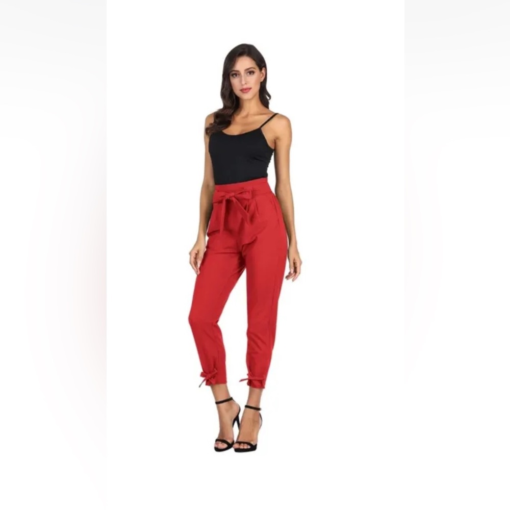 NWT GRACE KARIN Womens Casual High Waist Pencil Pants with Bow-Knots, pockets L